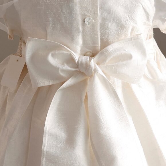 Ivory Dupioni Silk Smocked Dress Flower Girl Special Occasion Hand Embroidery - Picture 7 of 7